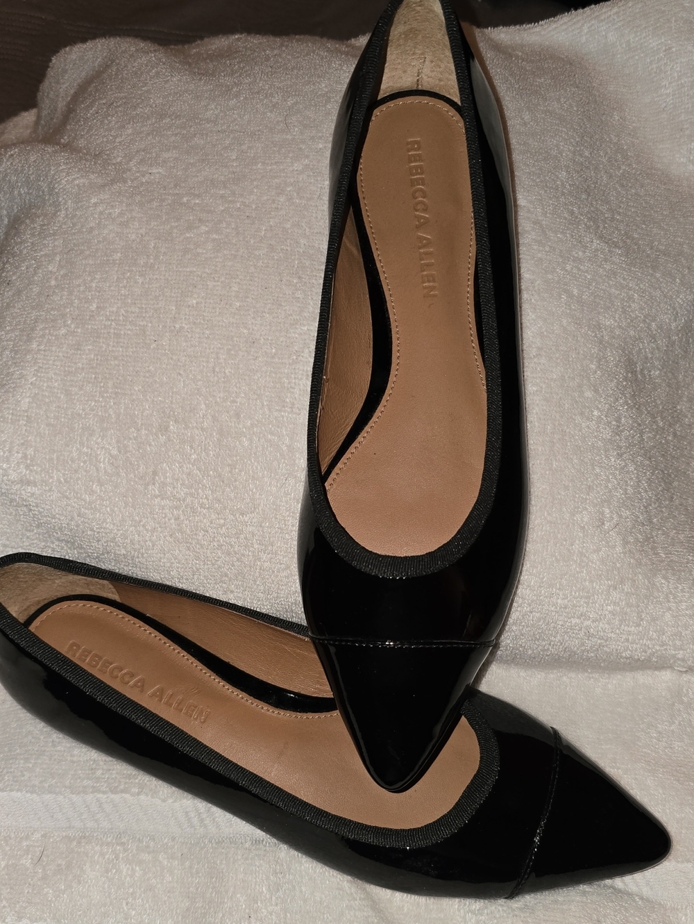 Rebecca Allen Black Patent Leather The Skim Pointy Toe Flat NWOB 7